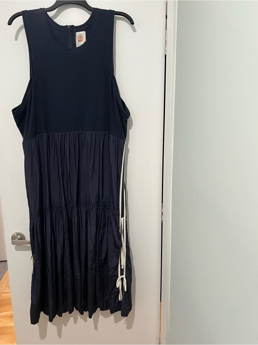 Daily Practice Sleeveless Navy Maxi Dress with Ribbon Ties
